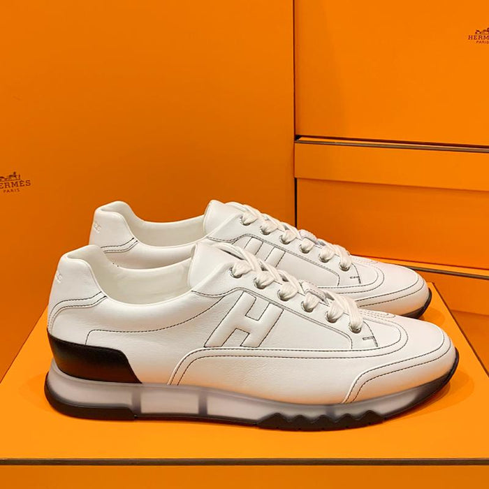 HERMES Trail Sneakers Calfskin All White Stitch Low Top