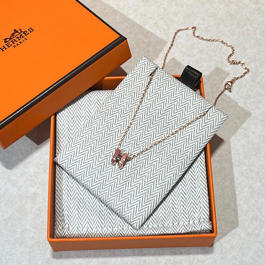 HERMES Mini Pop H Two-Tone White Pink Rose Gold Necklace