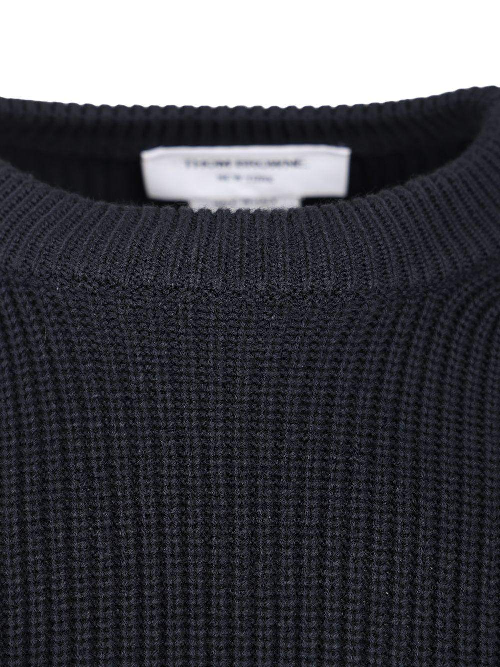 THOM BROWNE Navy Wool Round Neck Knit Sweater for Men