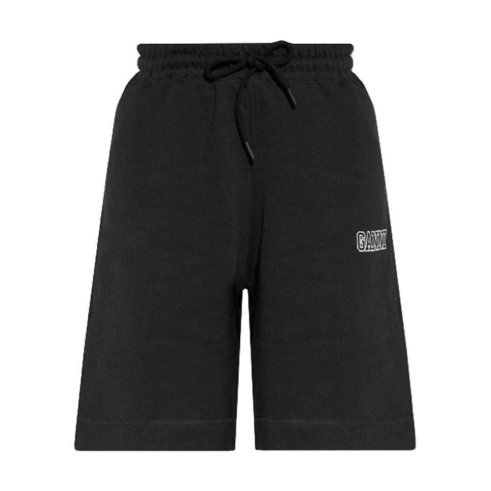GANNI Logo Embroidered Fleece Black Shorts