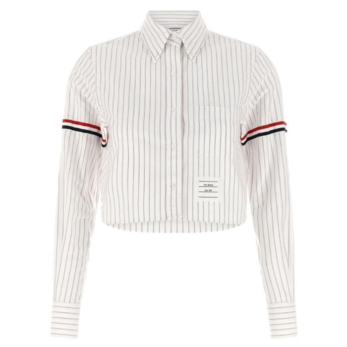 THOM BROWNE Oxford Crop Button Armband Down Long Sleeve Shirt