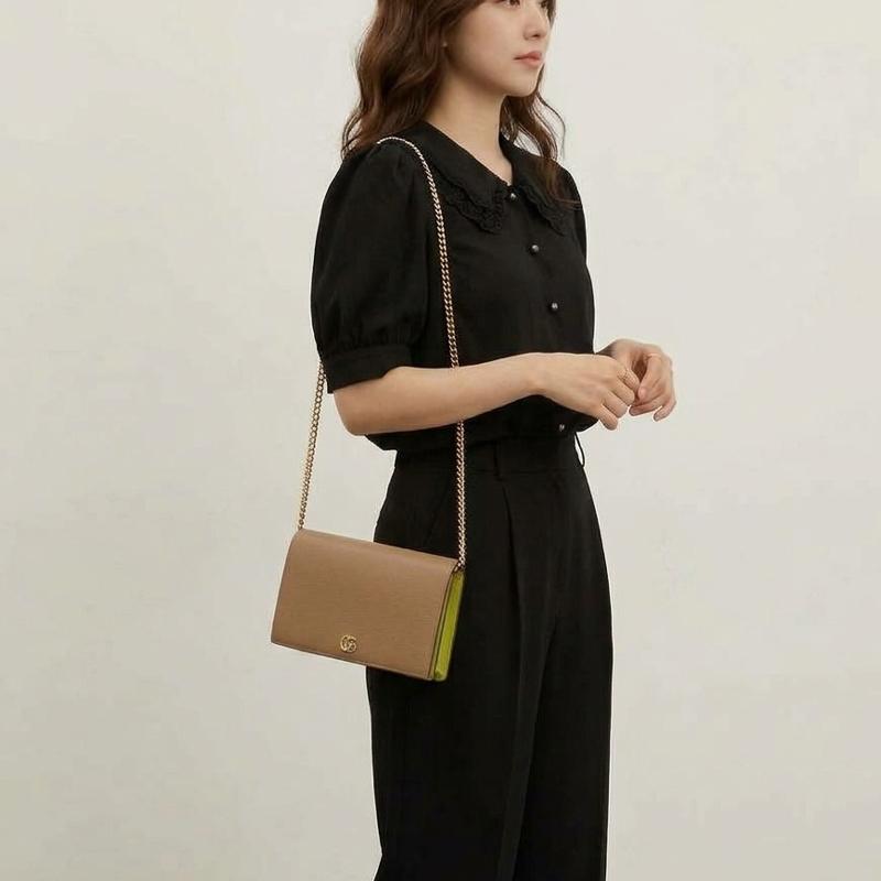 GUCCI GG Marmont Mini Chain Crossbody Bag Black Leather