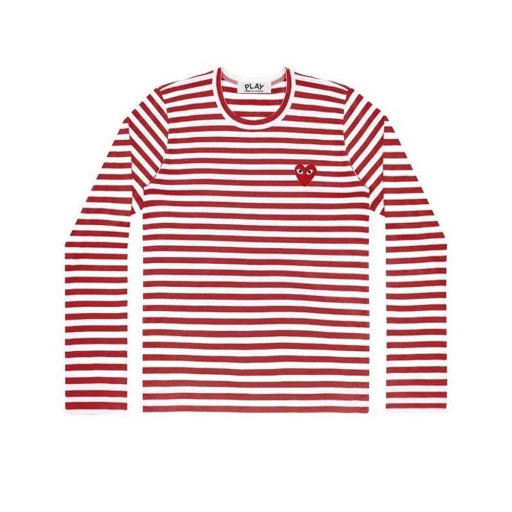 Comme des Garcons Stripe Long Sleeve T-Shirt Red Heart Unisex Red