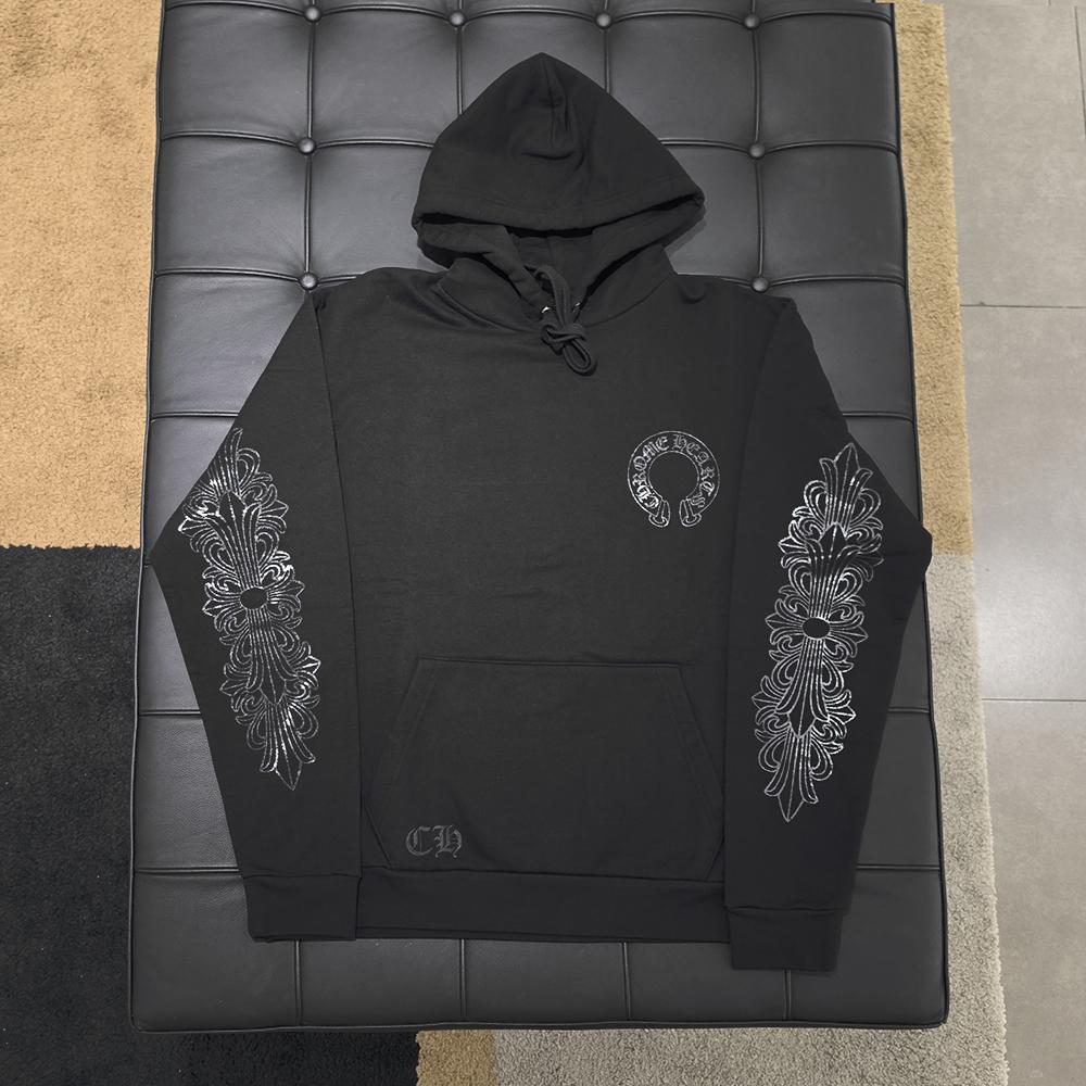 Chrome Hearts Black Glitter Horseshoe Floral Hoodie Unisex