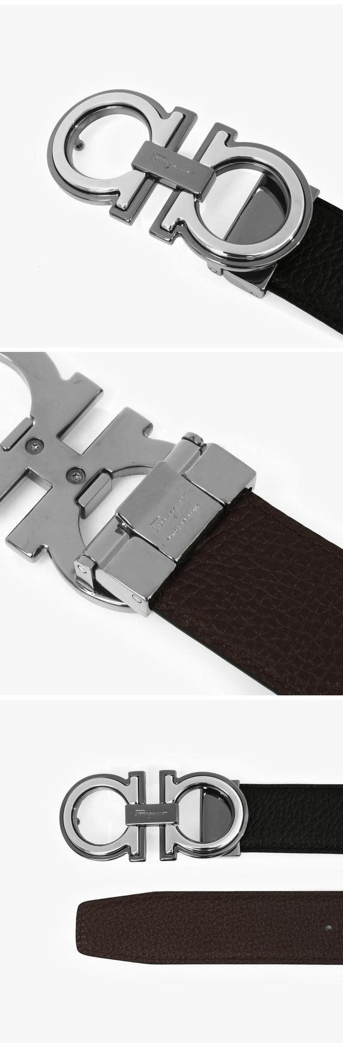 Ferragamo Men’s Leather Belt Black Reversible Silver Buckle A254 0734227