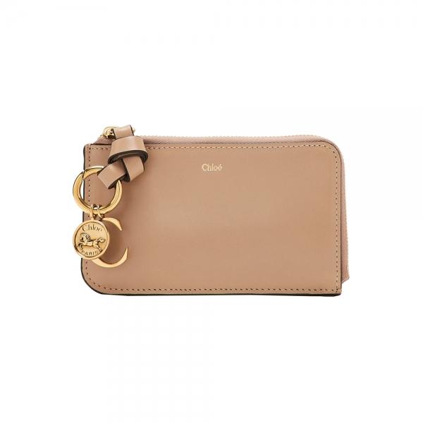 Chloe Alphabet Logo Small Coin Card Holder Deep Beige Leather Wallet
