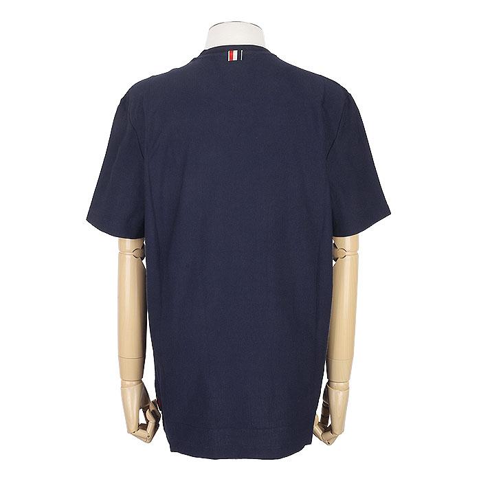 THOM BROWNE Men's T-Shirt Navy Cotton Crewneck Tee