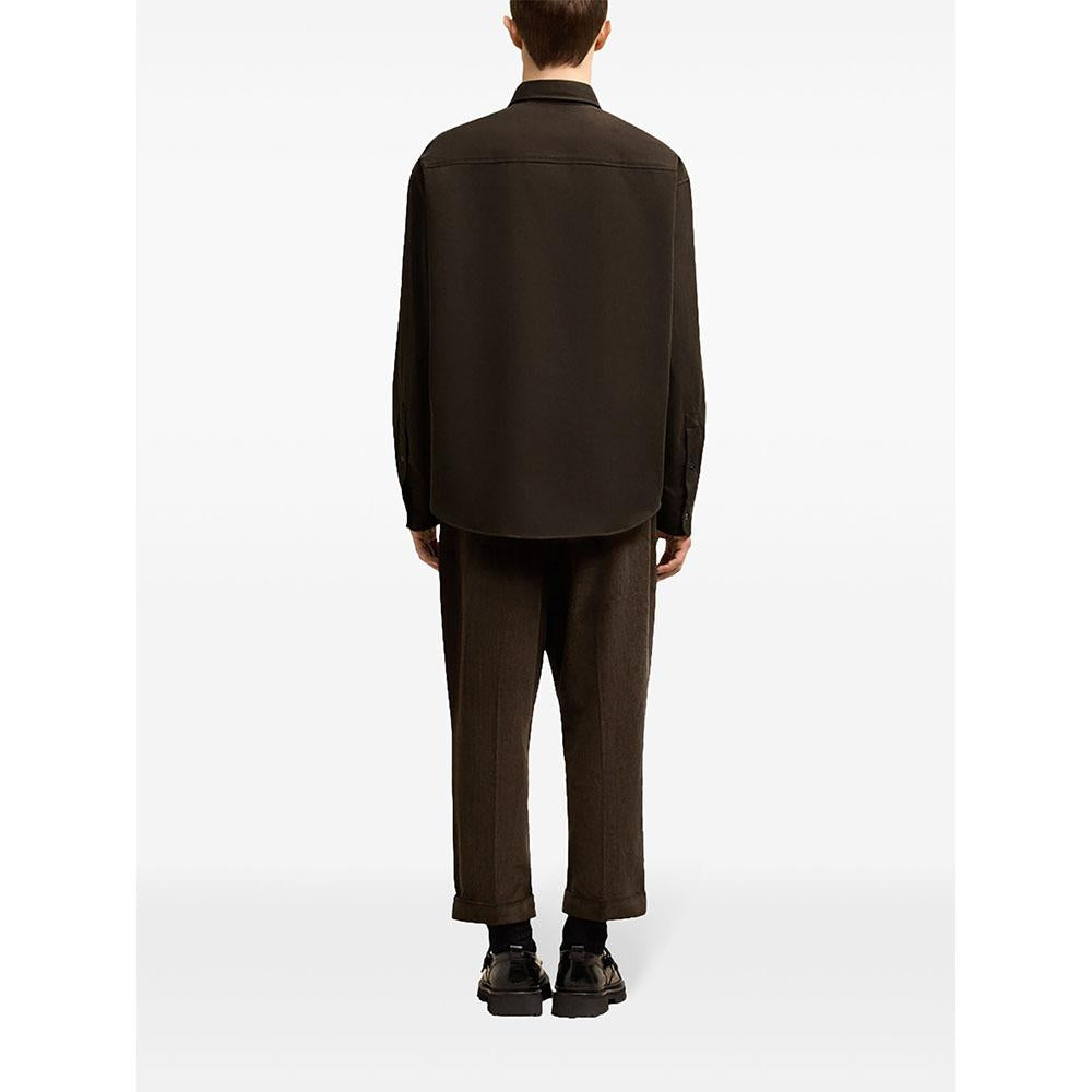 AMI Heart Logo Brown Long Sleeve Shirt for Men HSH170 CO0082 221