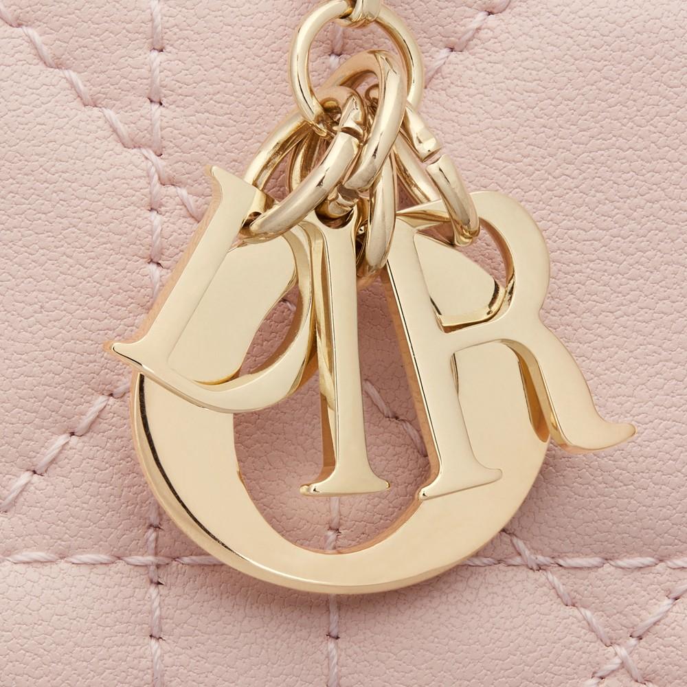 DIOR Lady Dior Cannage Lambskin Card Holder Powder Pink