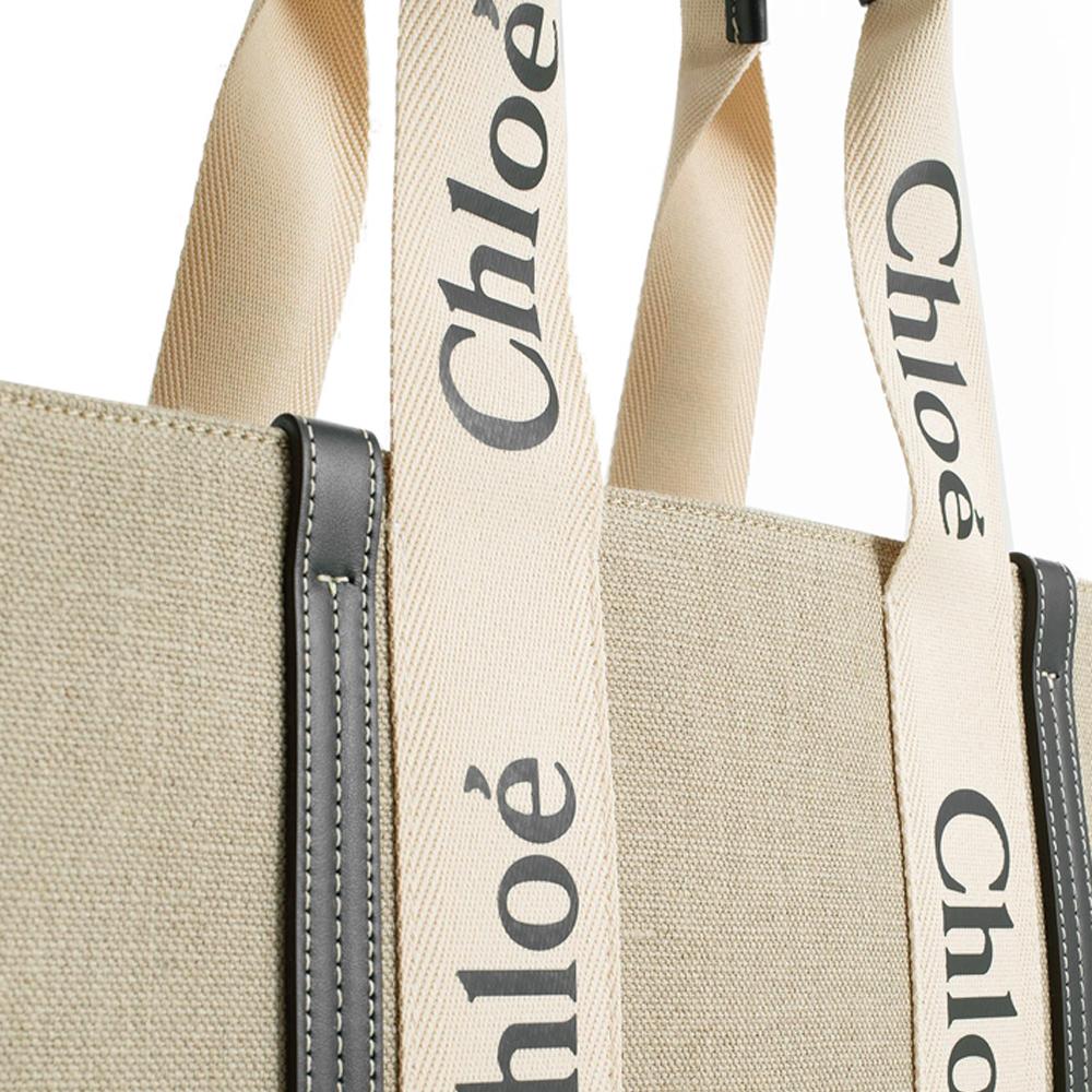 Chloe Woody Large Tote Bag Natural Canvas CHC22AS382I26 91J