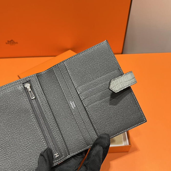 HERMES Epsom Calfskin Béarn Compact Touch Wallet Gris Etain Unisex