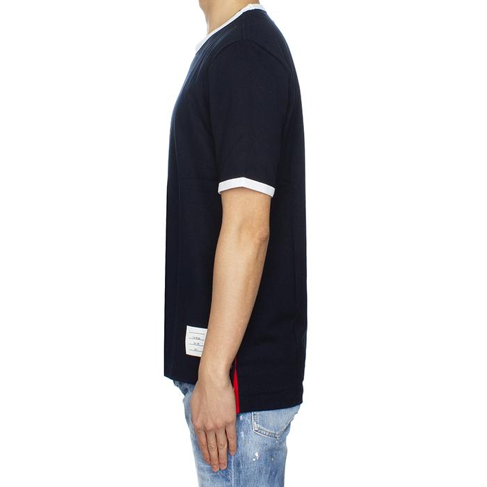 THOM BROWNE Ringer Cotton Tricolor Stripe Short Sleeve T-Shirt