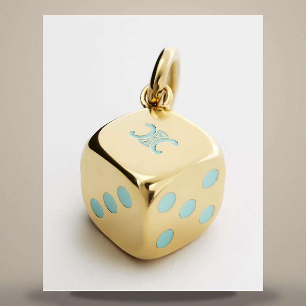 CELINE Triomphe Dice Charm Keyring Aluminum Enamel Gold Turquoise B102L2U54 35GT