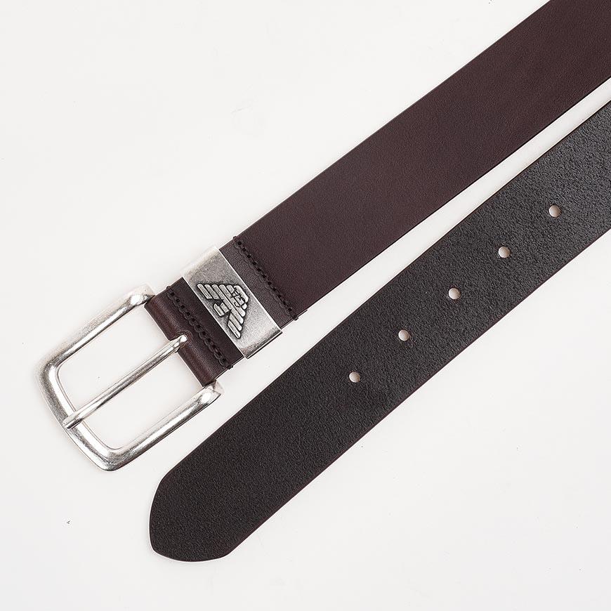 Emporio Armani Men’s Leather Belt with Logo Buckle Black