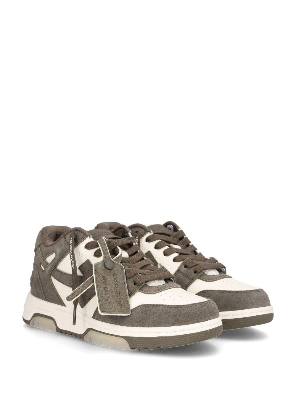 OFF WHITE Cream Green Leather Low-Top Sneakers