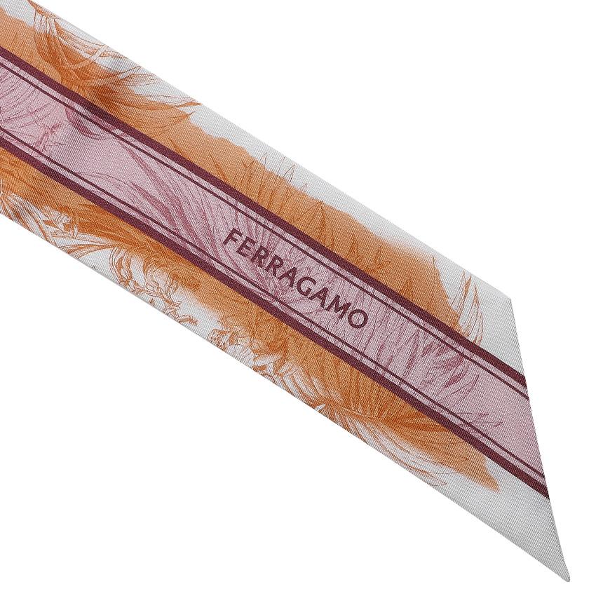 Ferragamo Women’s Gravure Print Scarf Orange Pink Silk Scarf