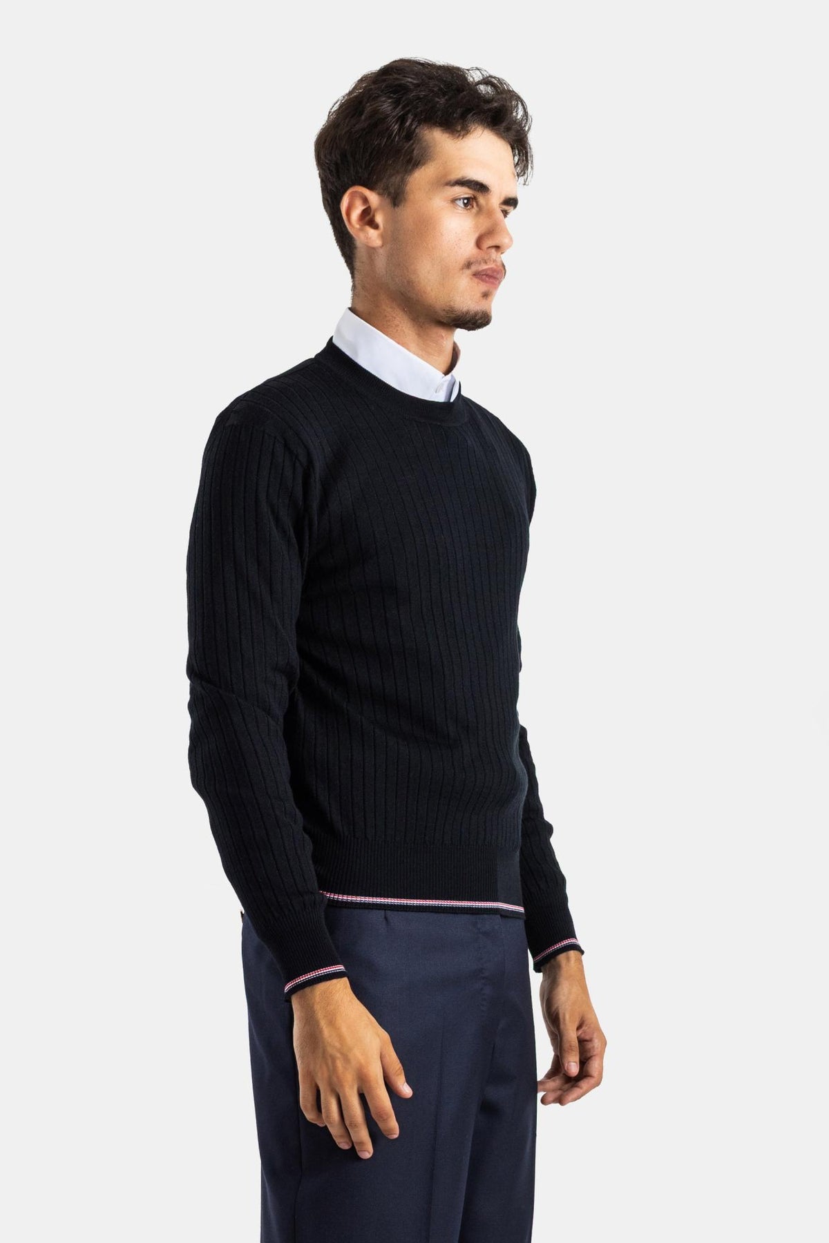 THOM BROWNE Wool Round Neck Knit Sweater Men’s Navy
