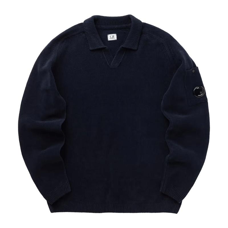 CP Company Cotton Chenille V-Neck Polo Knit Sweater for Men