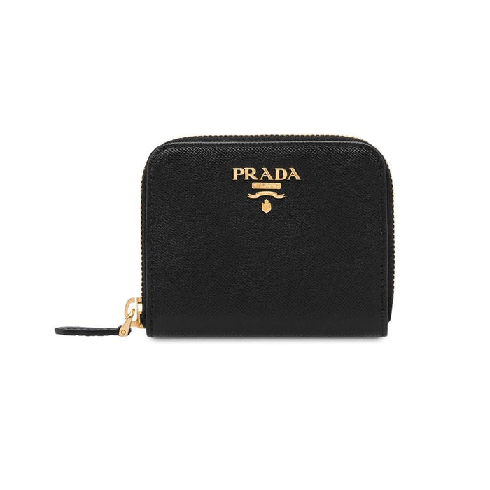 PRADA Saffiano Logo Coin Small Wallet Black Leather