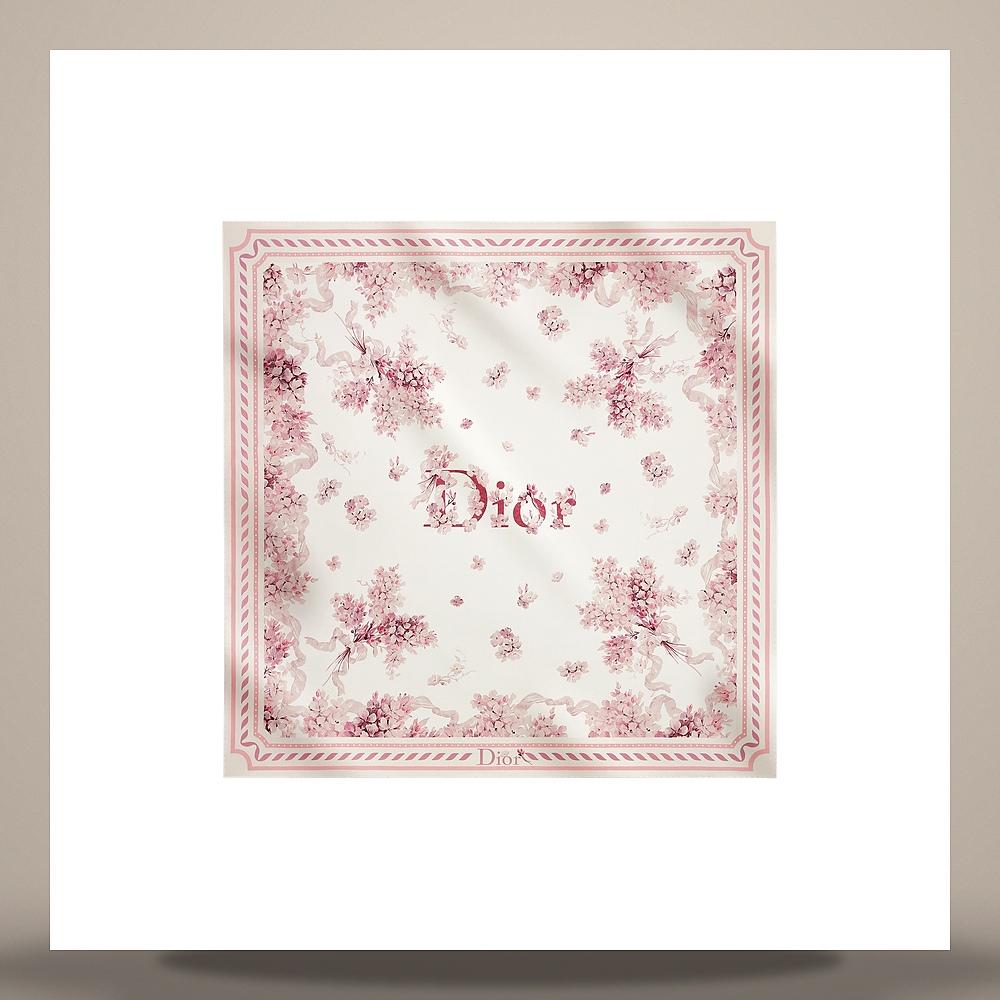 DIOR Lilac Bouquet 90 Square Scarf Ivory Pink Silk Twill 64TC090D6129 C416