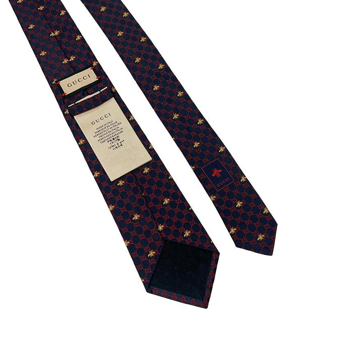 GUCCI Navy Red GG Bee Silk Tie 545078 4E002 4174