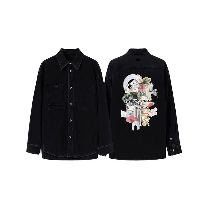 WOOYOUNGMI Men’s City Graphic Denim Long Sleeve Shirt W253SH25 884B