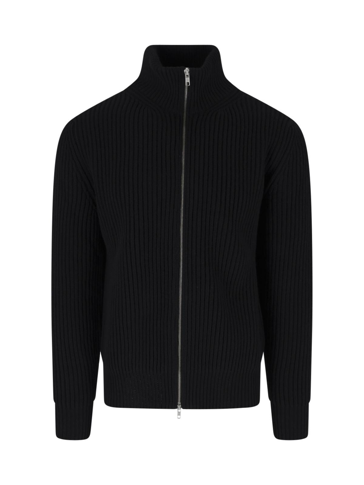 Maison Margiela Black Wool Zip-Up Cardigan for Men