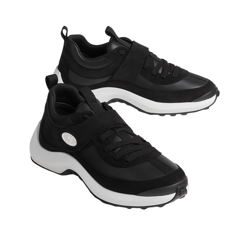 HERMES Noir Leather Loop Low-Top Sneakers