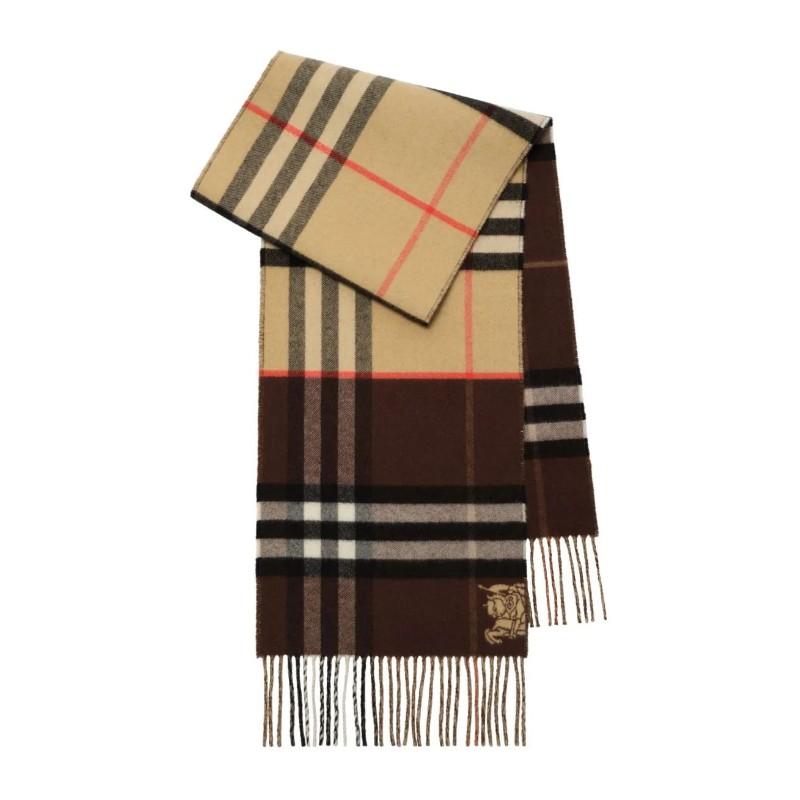 BURBERRY Contrast Check Cashmere Scarf Beige Brown 8117705