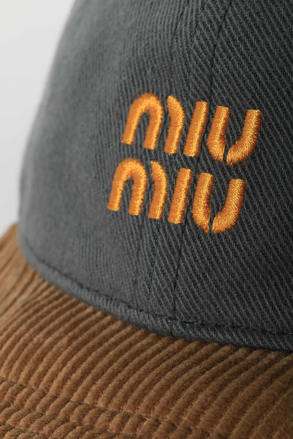 Miu Miu Gray Denim Corduroy Baseball Cap 5HC369 2CWD F0031