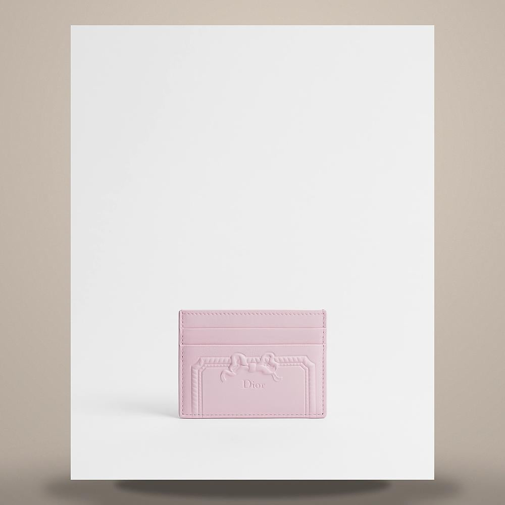 DIOR Dior Salon Freesia Pink Debossed Calfskin Card Holder Wallet