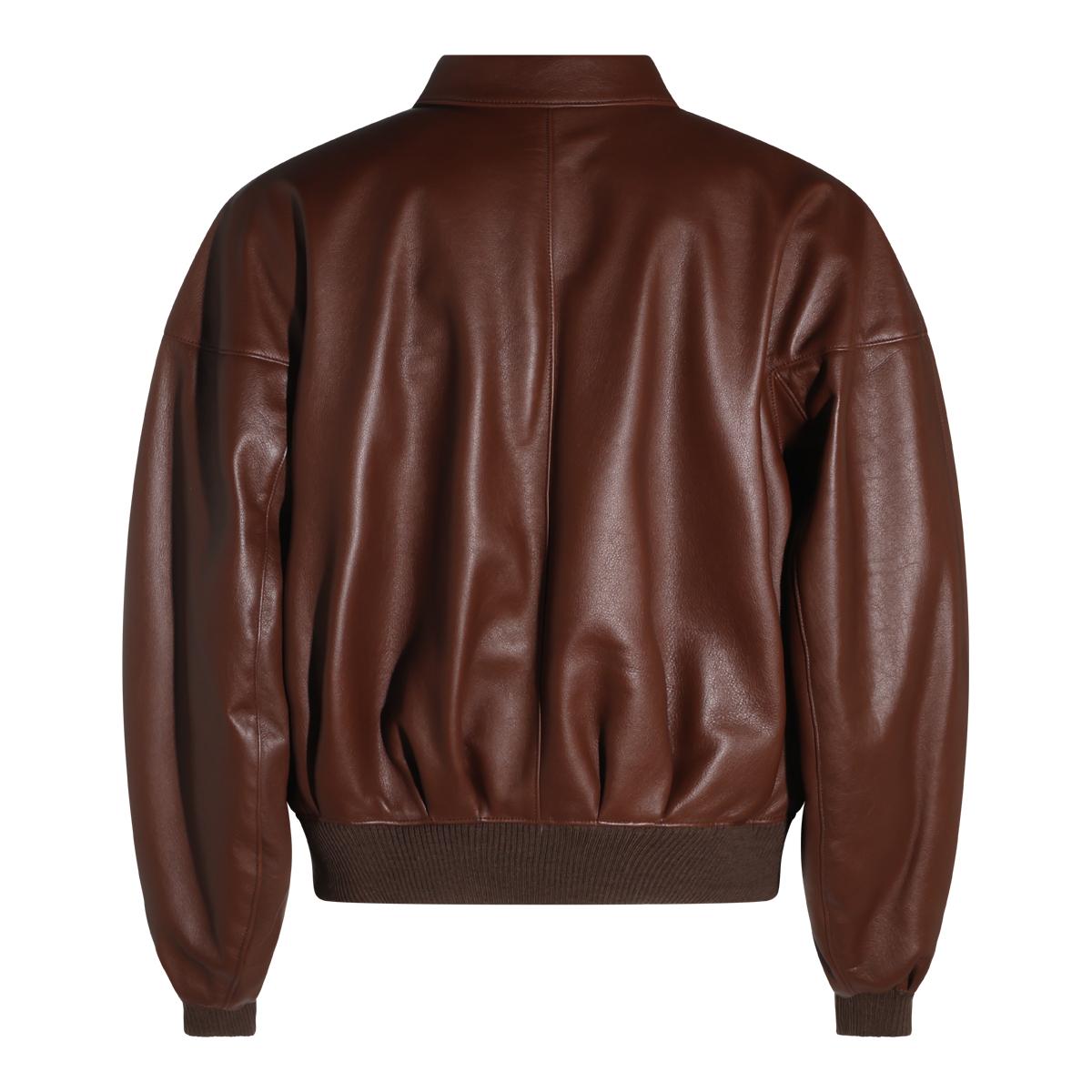 CELINE Brown Leather Bomber Jacket for Men
