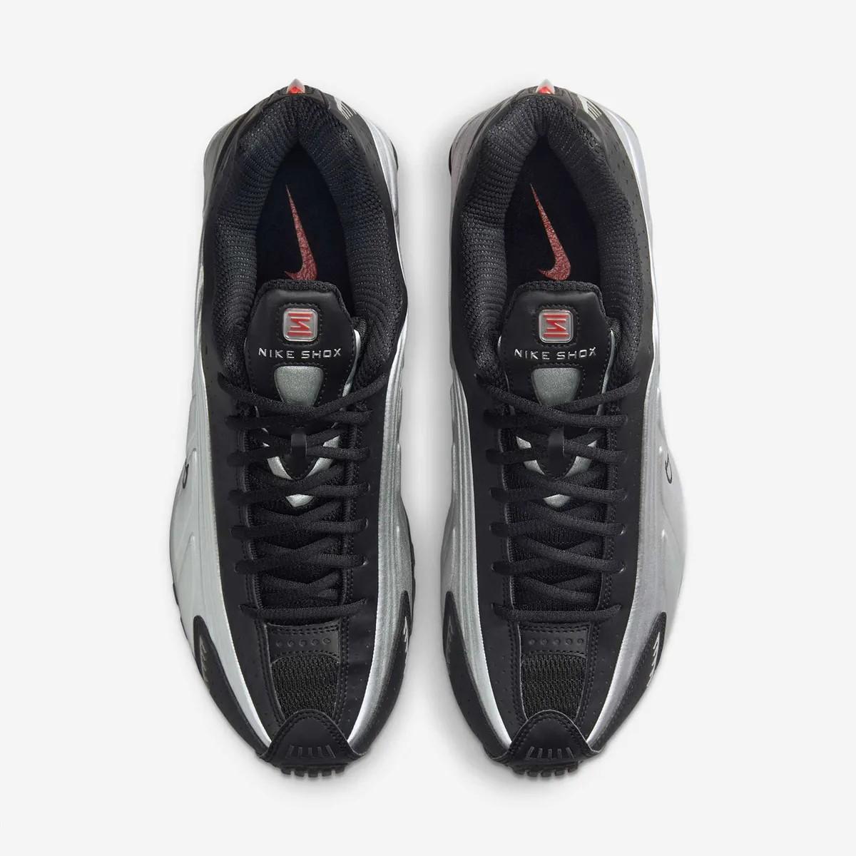Nike Shox R4 Metallic Silver Black Red Low-Top Sneakers