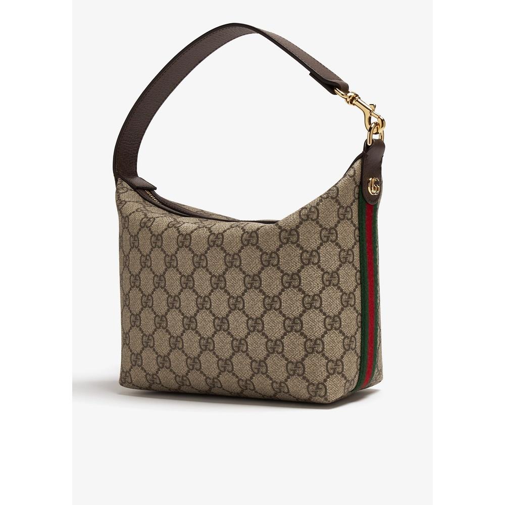 GUCCI Ophidia Mini Shoulder Bag Brown GG Supreme Canvas Leather Trim