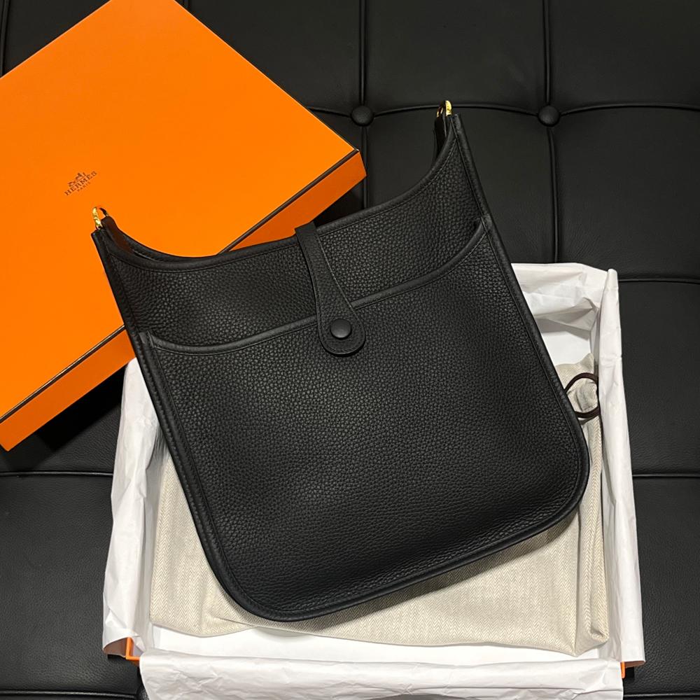 HERMES Clemence Leather Evelyne 29 Black Crossbody Bag Palladium Hardware