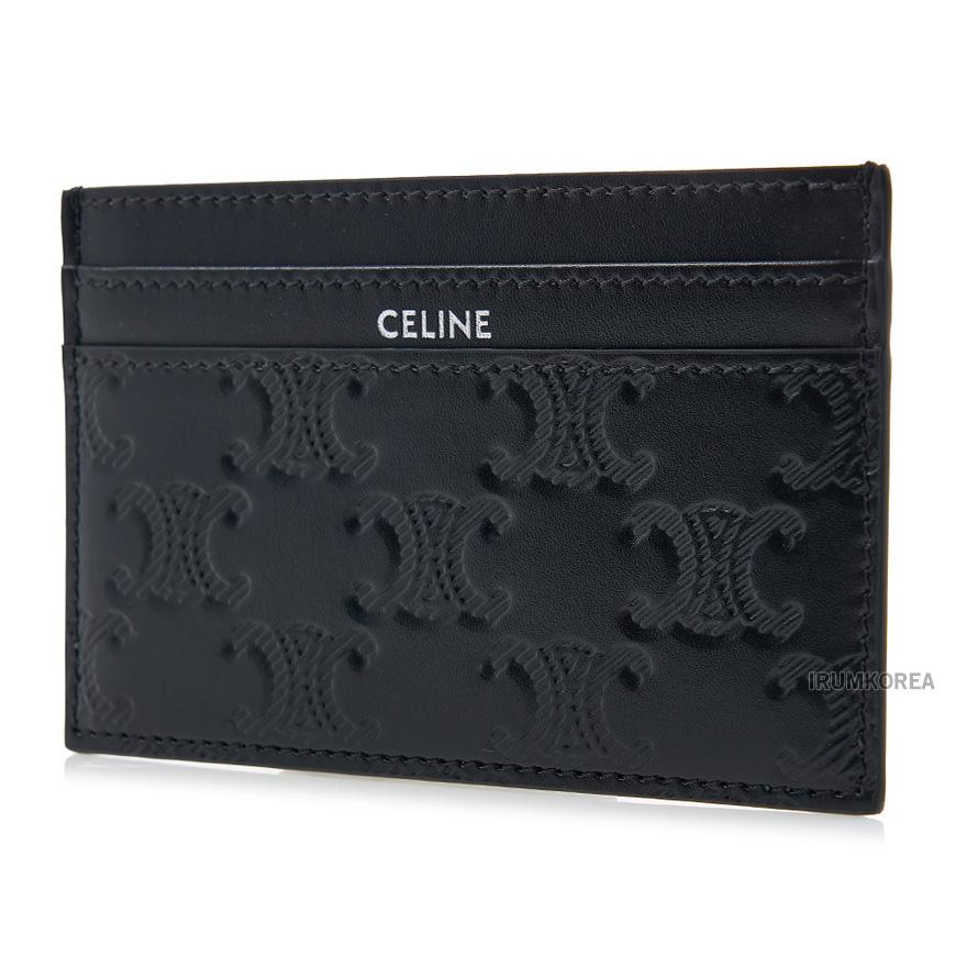CELINE Men’s Triomphe Quilted Leather Card Holder Wallet Silver