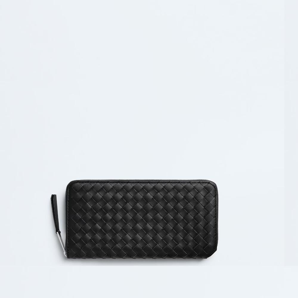 Bottega Veneta Intrecciato Zip Wallet Black Leather Long Unisex