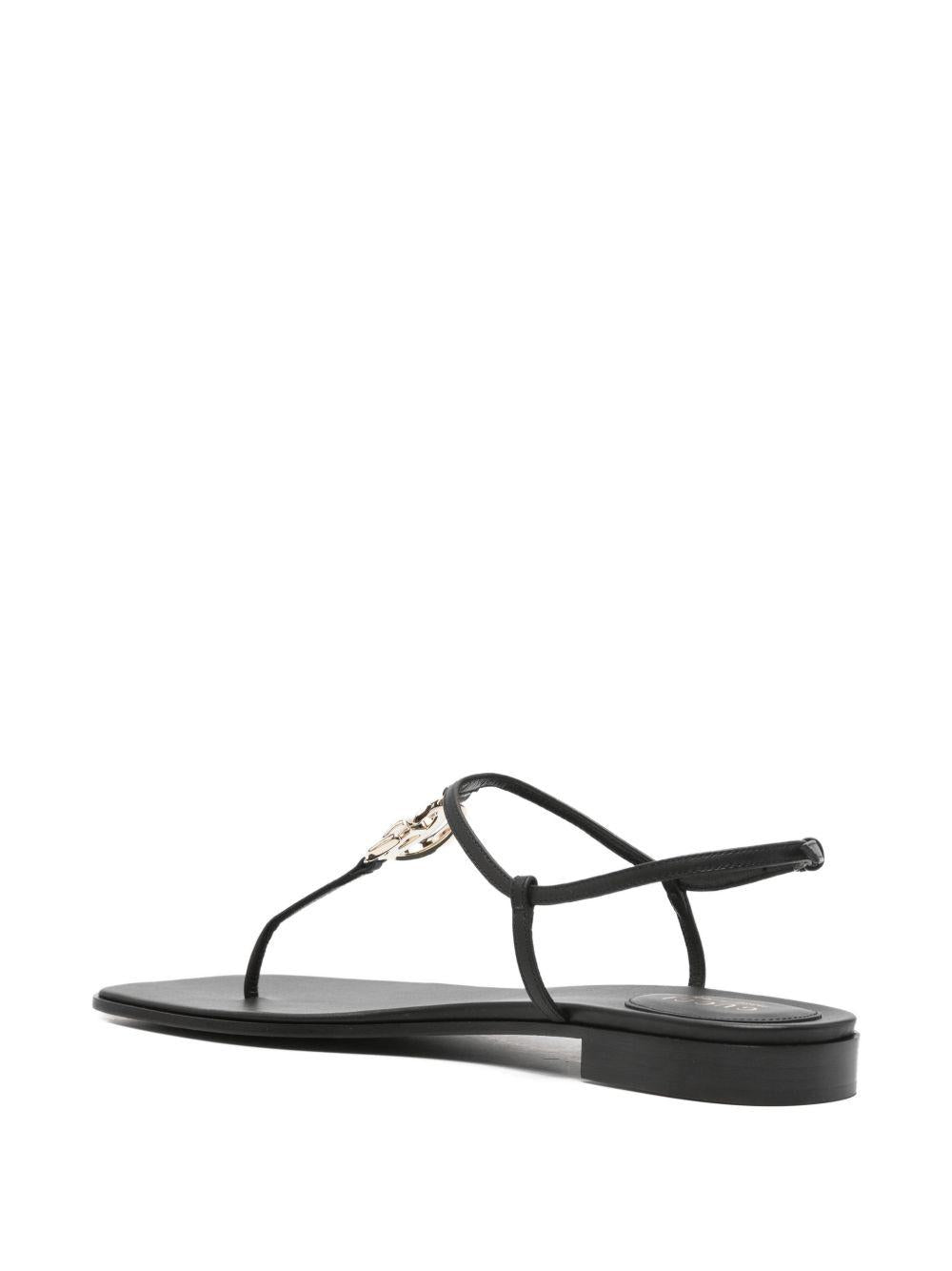 GUCCI Black Leather Slide Sandals