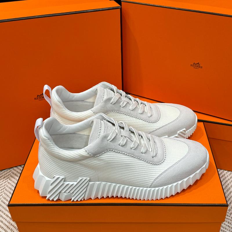 HERMES Bouncing White Mesh H Logo Low Top Sneakers for Men