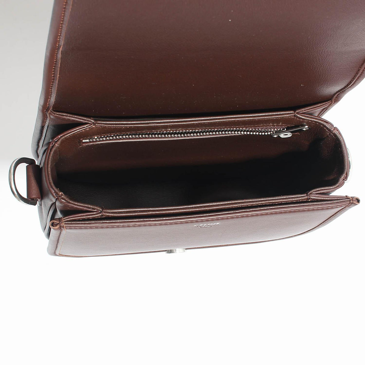 CELINE Triomphe Steel Logo Besace Crossbody Shoulder Bag Brown