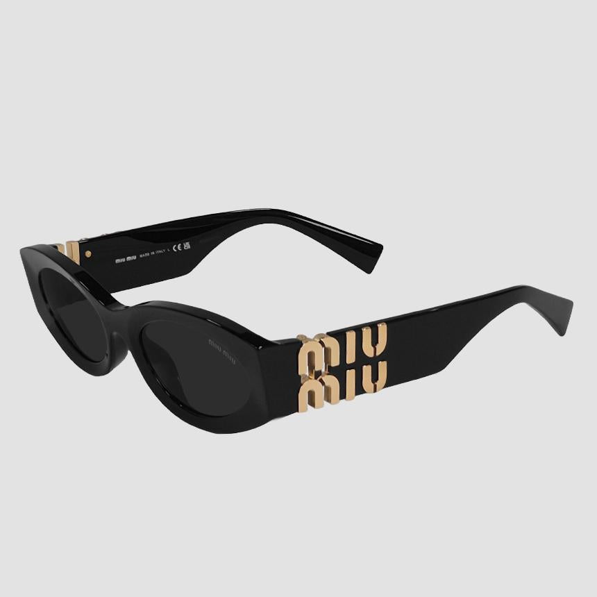 Miu Miu Gleams Logo Temple Oval Sunglasses Black Acetate MU11WS 1AB5S0