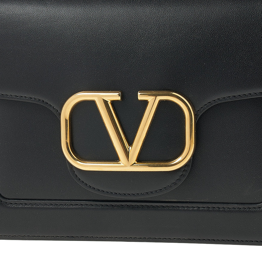 VALENTINO Garavani V Logo Signature Black Leather Clutch