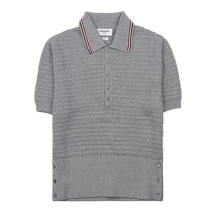 THOM BROWNE Textured Stitch Polo Shirt Men’s Gray Cotton