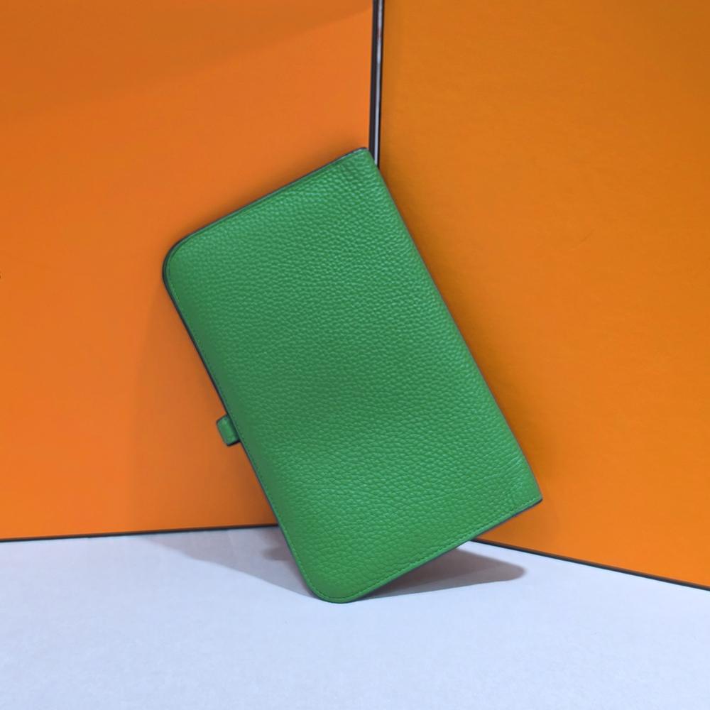 HERMES Togo Leather Dogon Duo Long Wallet Green Palladium Hardware