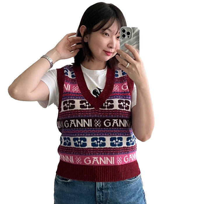 GANNI Graphic Logo Wool Knit Vest K2121
