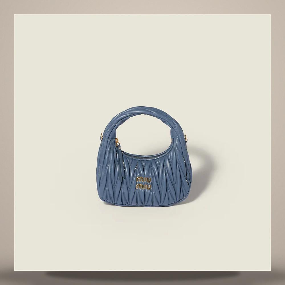 Miu Miu Wander Matelassé Nappa Leather Hobo Bag Shoulder Bag Pink