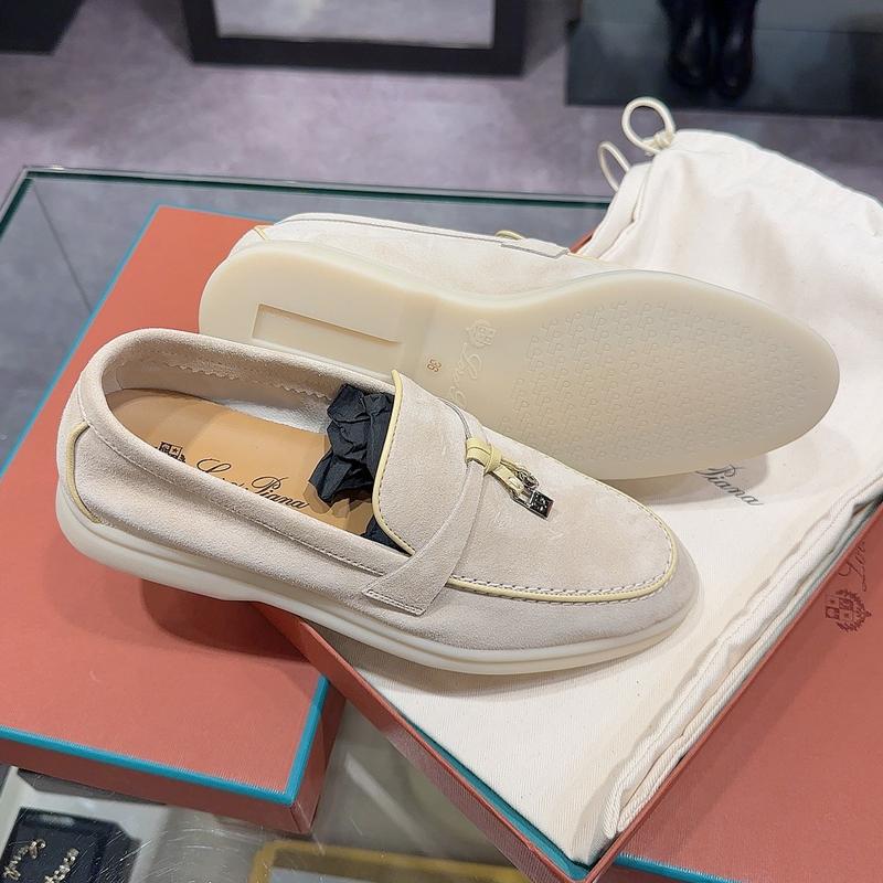 Loro Piana Ivory Suede Loafer Moccasins with Yellow Charm