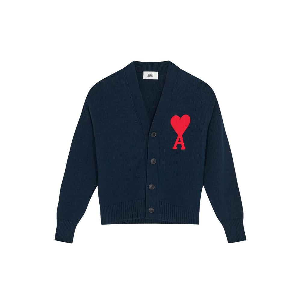AMI Big Heart Intarsia Cardigan Navy Men’s Knit