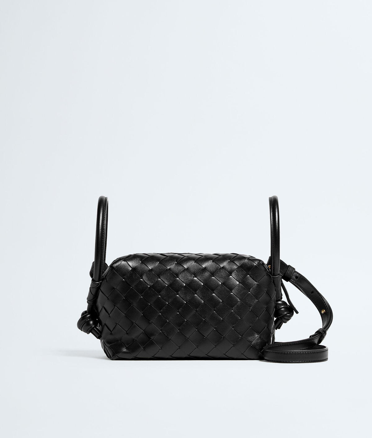 Bottega Veneta Intrecciato Top Handle Loop Bag Black Crossbody
