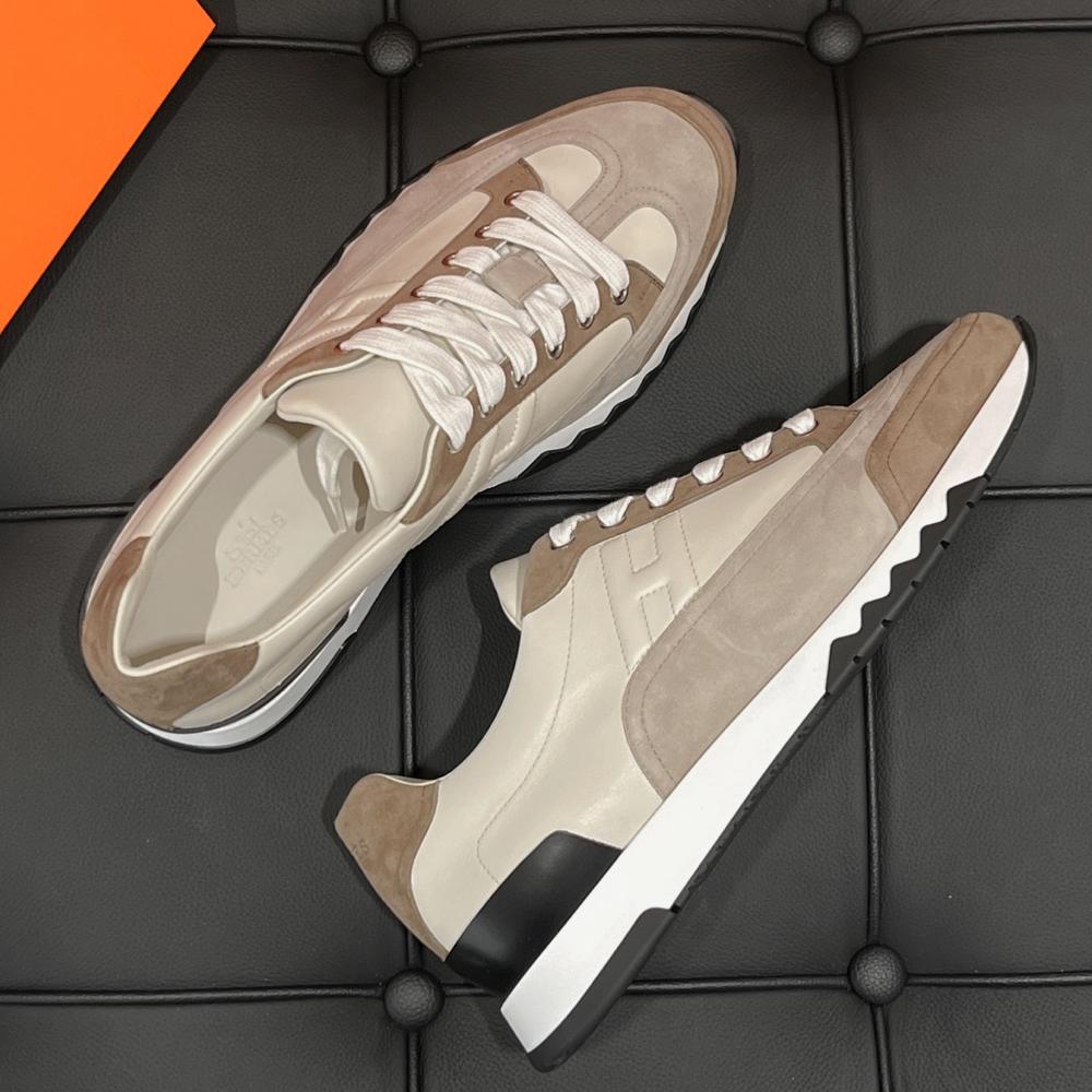 HERMES Trail Sneakers Calfskin Gray Beige Low-Top Men’s
